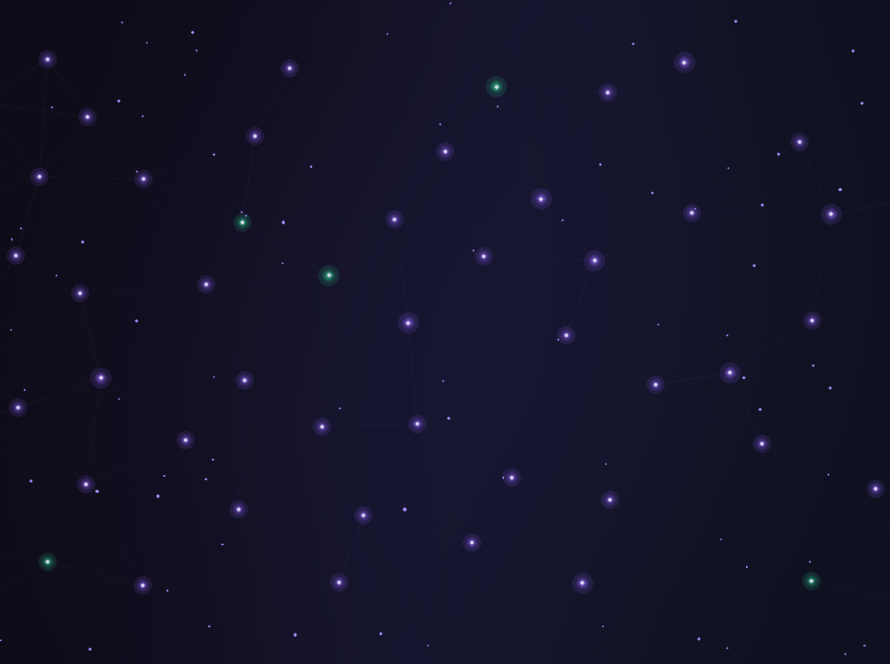 Abstract BergLabs constellation network of violet nodes on a near-black field.